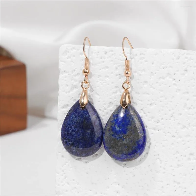 Boucles d'oreilles pendantes créatives Lapis Lazuli en forme de goutte d'eau, pendentif en pierre naturelle faite à la main pour femmes, couleur or longues