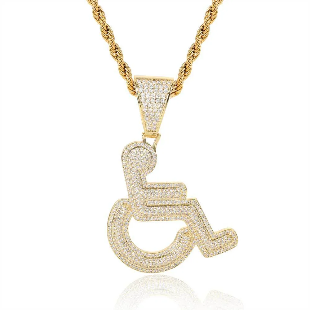 Diamond Pendant Hip Hop Men Europe och United States Street Pendant Necklace Disabled Mark Wheelchair Personlighet Creative Niche Zircon Pendant