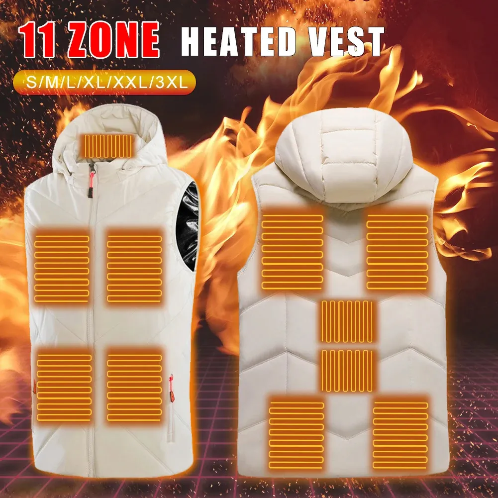 Herenvesten 11 gebieden Verwarmd vest voor heren Dames Verwarming Donsjack Opladen via USB 3 versnellingen Temperatuurregeling Winter Warm Buitensportkleding 231218