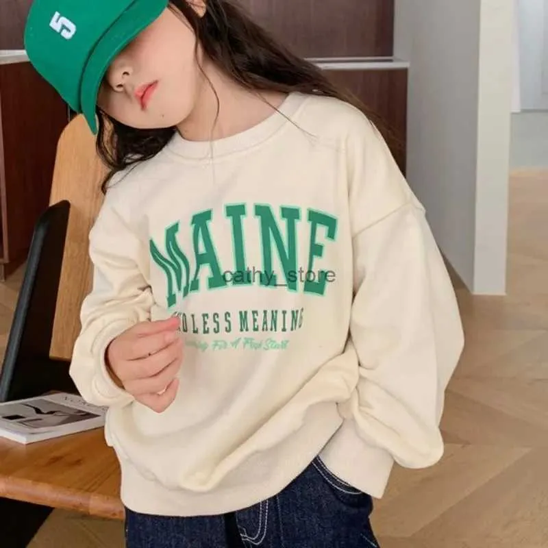 Pullover Fashion Girls Sweatshirts Autumn New Kids Long Sleeve Tshirts Cartoon Printing O-Neck Tops Baby Trendy Clothes Baby Boys Topsl231215