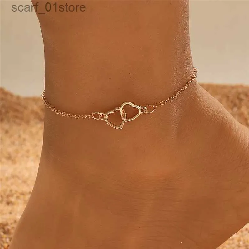 Anklets Ins Fashion Silver Color Double Heart Anklet for Women Bling Hollow Out Foot Ankle Leg Bracelet Chain JewelryL231219