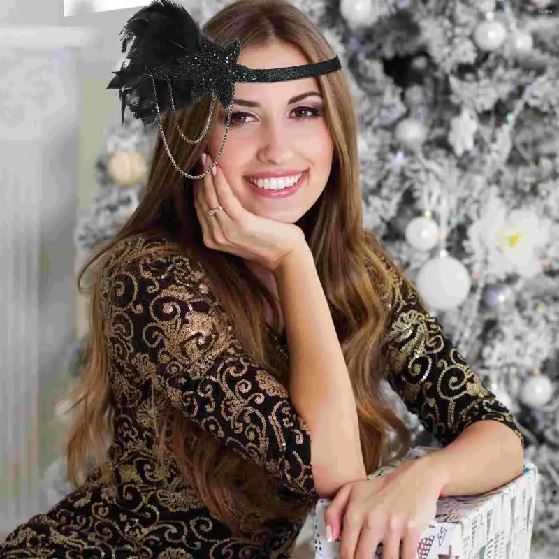 Bandanas Headband Miss Black Hair Accessories 1920s Headpiece Women Female Party Headdress