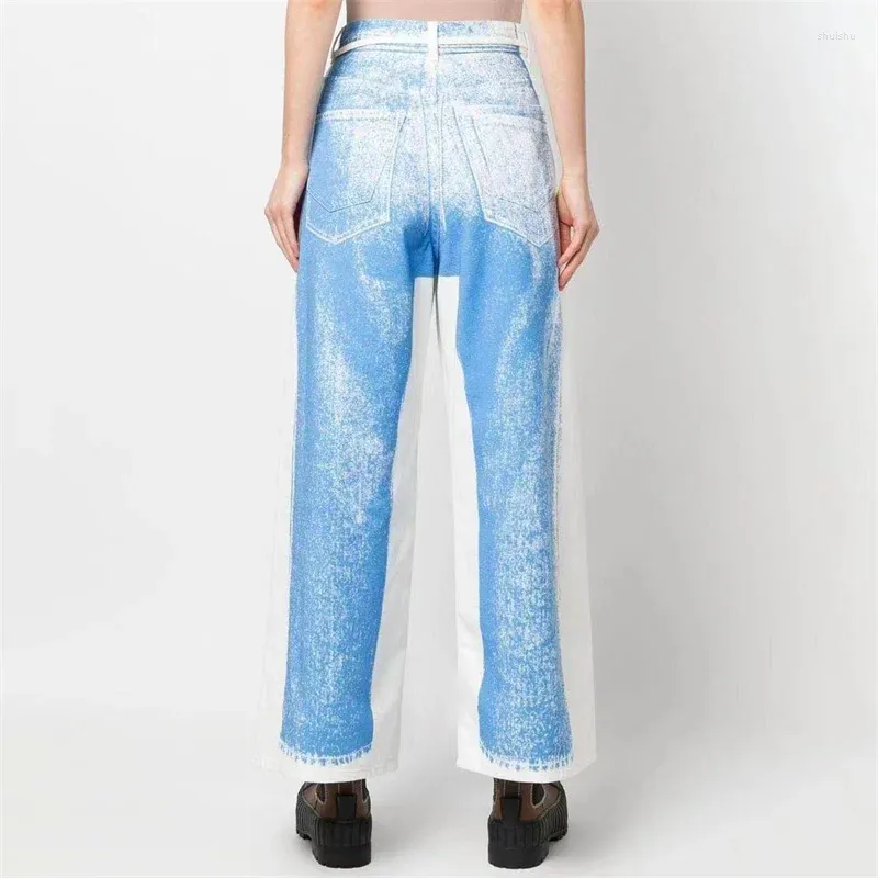 Jeans pour femmes Printemps 2023 Tendances Vintage Wash Contraste Couleur Pantalon Mode Coréenne Coton Cordon Large Jambe
