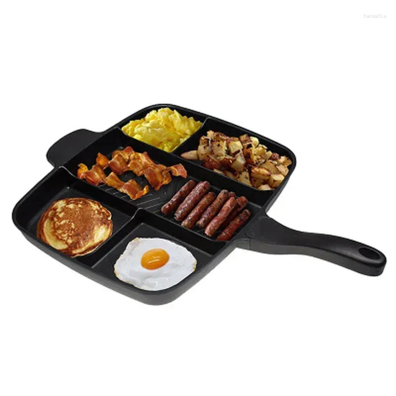 Sartenes Olla de cocina Sartén antiadherente de 15 pulgadas 5 en 1 Parrilla dividida para freír para comida de horno de desayuno cocida todo en uno