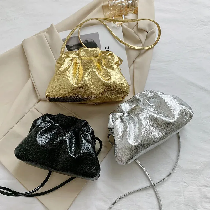 Evening Bags Luxury Ruched Design Women s Cloud Bag Candy Color Crossbody Ladies Gold Silver Party Clutch Purse Female Bolsa 231219