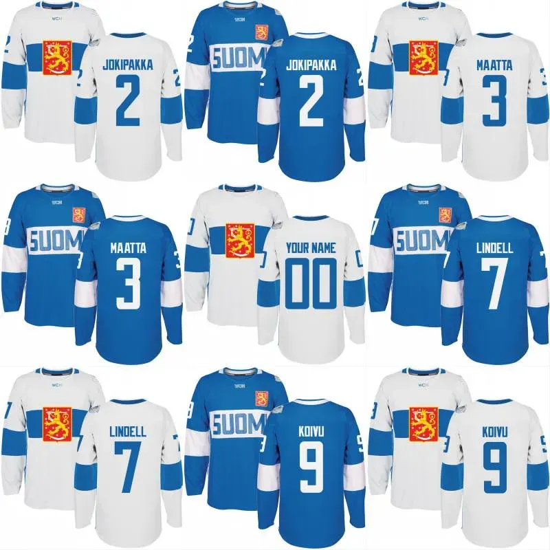 Maillot de l'équipe de Finlande de hockey de la Coupe du monde 2016 2 Jyrki Jokipakka 3 Olli Maatta 7 Esa Lindell 9 Mikko Koivu Maillots de hockey personnalisés 53