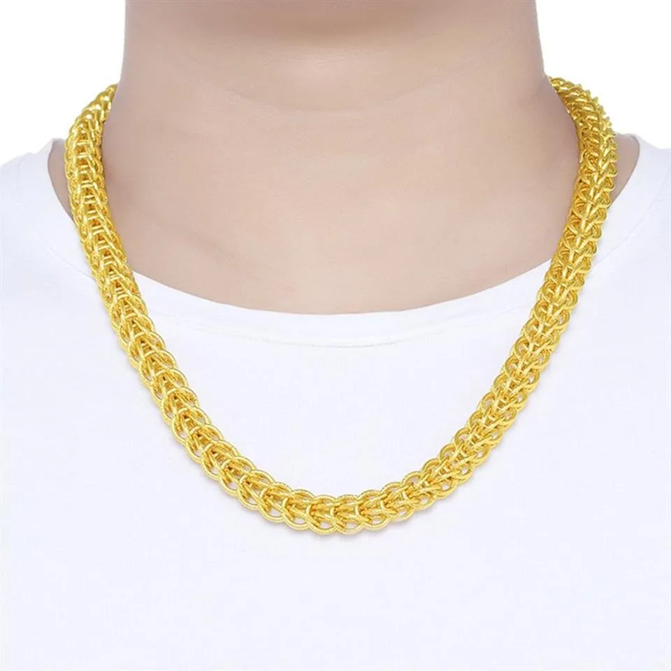 Hip Hop Gruby łańcuch 18 -krotny żółty złoto chłodny męski naszyjnik ciężki prezent Chunky Biżuteria 60 cm Long245D