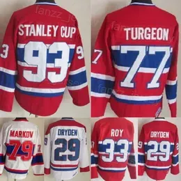 Man Vintage Hockey 33 Patrick Roy Jersey CCM 77 Pierre Turgeon 79 Andrei Markov 93  Cup 29 Ken Dryden 5 Bernie Geoffrion 9 Maurice  Retro Classic Sewn On