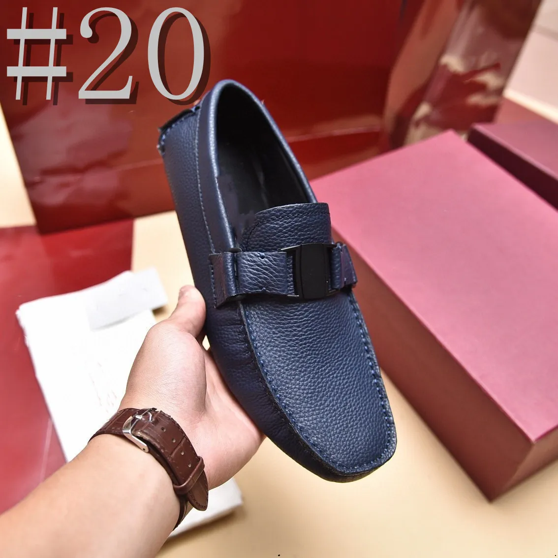 Men's casual shoes slip on hollow leather loafers hot sale