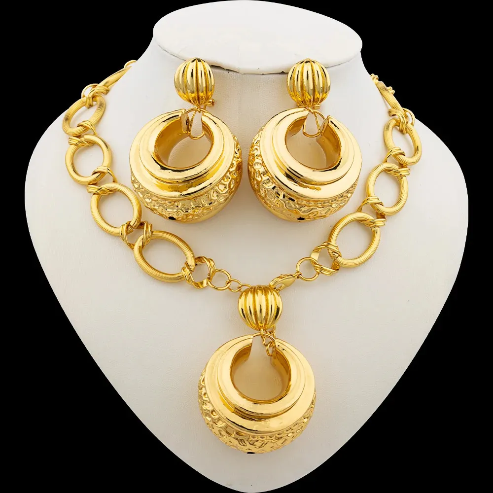 Wedding Jewelry Sets Gold Plated Choker Set Drop Earrings Luxury Bridal African Brazilian Large Necklace Party Jewellery 231219