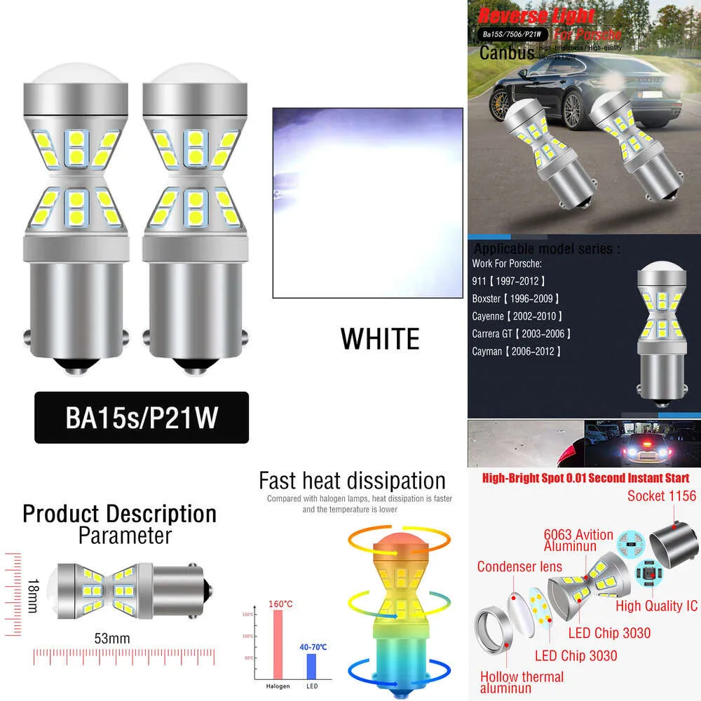 새로운 장식 조명 2PCS CANBUS LED 리버스 라이트 백업 램프 P21W BA15S 1156 포르쉐 911 Boxster Cayenne S 4.5 V8 Carrera GT Cayman 2006-2012