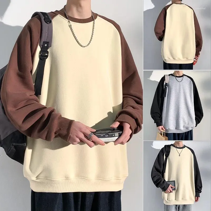 メンズパーカーOネックスウェットシャツゆるいトップコントラストカラーTシャツポケットなしフードレスマン長袖プルオーバー