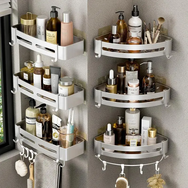 Regale, Badezimmerregale, Badezimmerregal, ohne Bohren, Wandmontage, Shampoo-Flasche, Dusche, Eckregal, WC-Aufbewahrungsregal, Aluminium, Badezimmer, Kitc