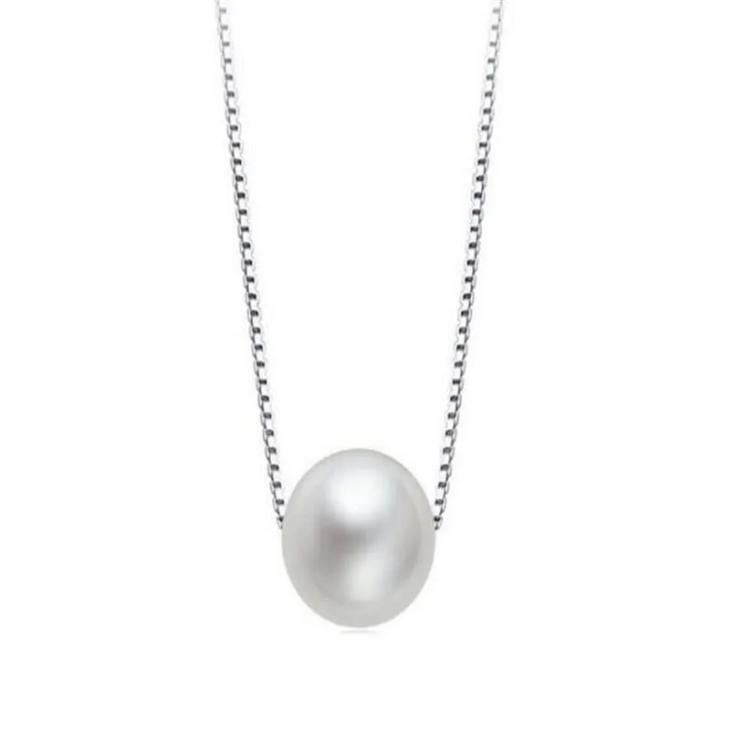 Simple Mother Pearl Pendant Necklace with Real 925 Sterling Silver Box Chain Elegant Jewelry for Womens Girls214f