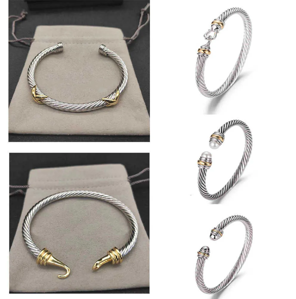 2024 Dy Diamentowe bransoletka kabelowe bransoletki Dy pulsera luksusowa biżuteria dla kobiet mężczyzn Silver Gold Pearl Head Bransoleta mankietowa biżuteria Fahion na świąteczny prezent 5 mm