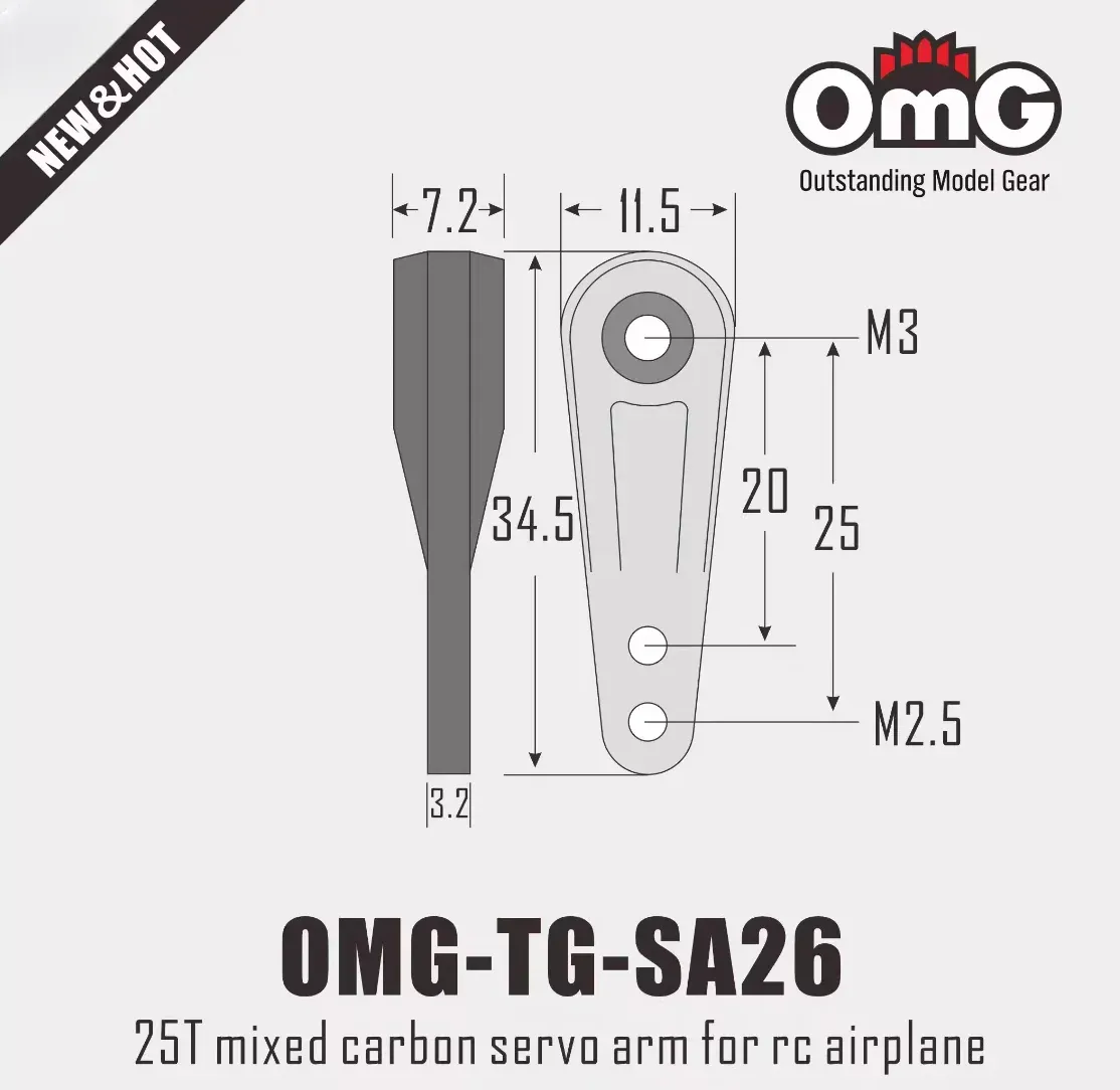 OMG 25T Hibrid Karbon Servo Kol Rocker Arm Mikado Plastik Yedek Futaba RC Model Helikopter/Araba Parçaları için Spesifikasyon