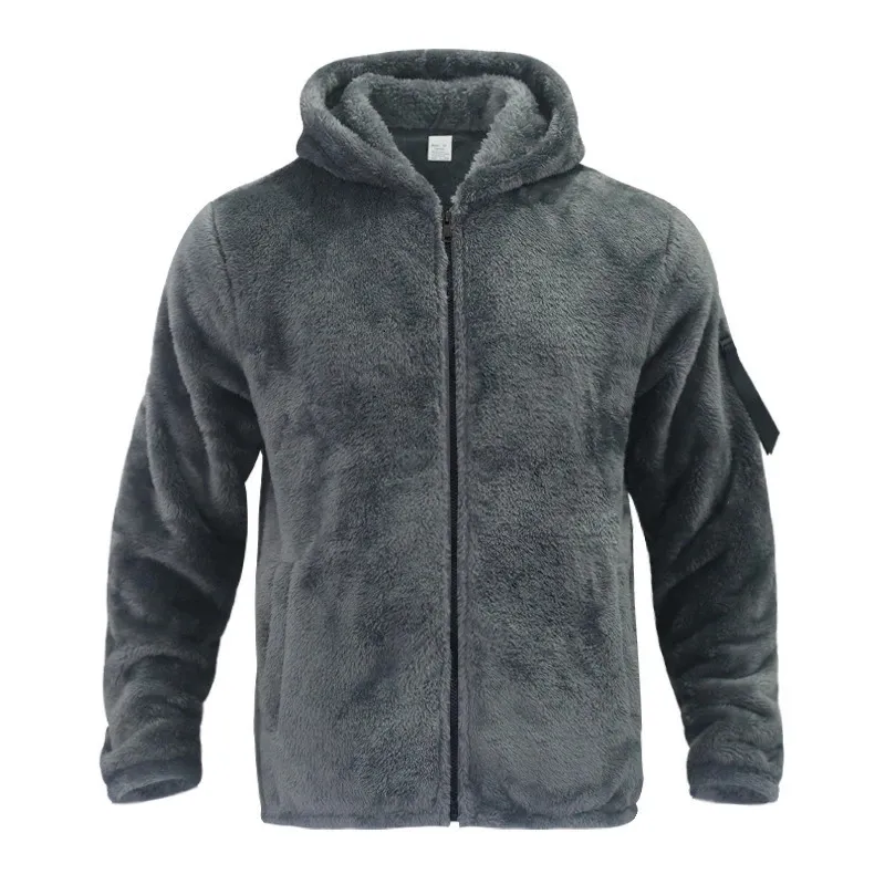 Mannen Bont Faux Windjack Jassen Voor Mannen Pluizige Capuchon Kleding Winter Warme Dikke Jas Teddybeer Fleece Jas 231218