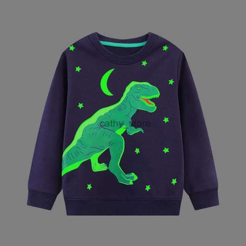 Pullover Little Maven 2023 Halloween Boys Bluza jesienna świetliste dinozaurowe ubrania dla dzieci świecą w ciemne koszule bawełna 231215