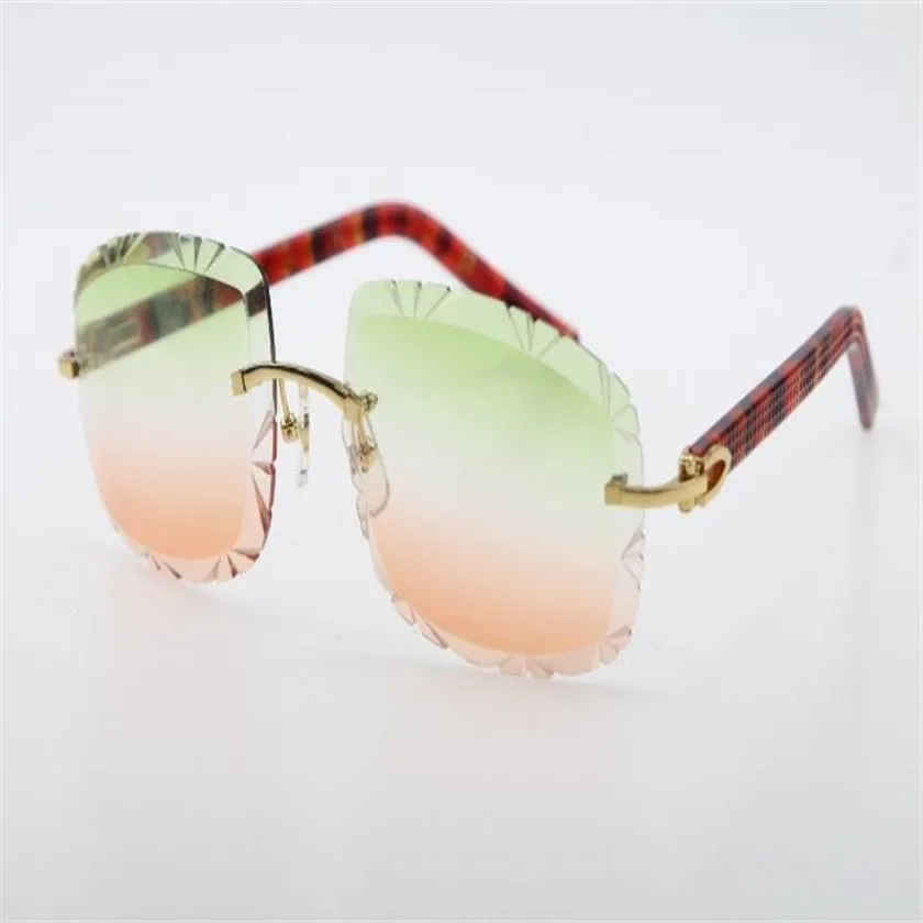 NUEVA Venta de gafas de sol sin montura con corte de diamante 3524012-B Gafas de tablón rojo de mármol Gafas de metal de moda para hombre y mujer Unisex 18K Gol290y