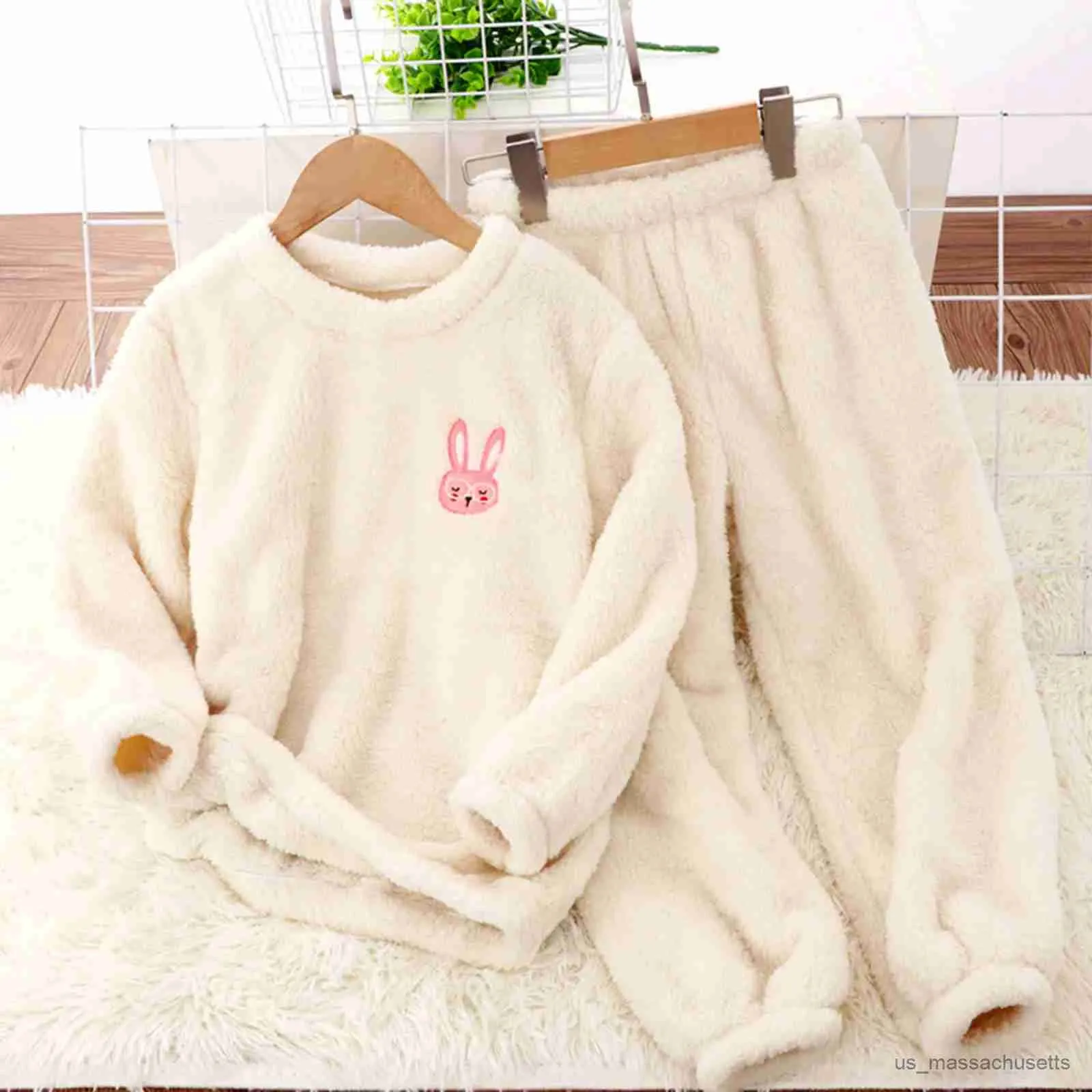 Pyjamas Kleinkind Kinder Jungen Mädchen PjS Winter Langarm Cartoon Drucke Fleece Tops Hosen 2 Stück Outfits Kleidung Set