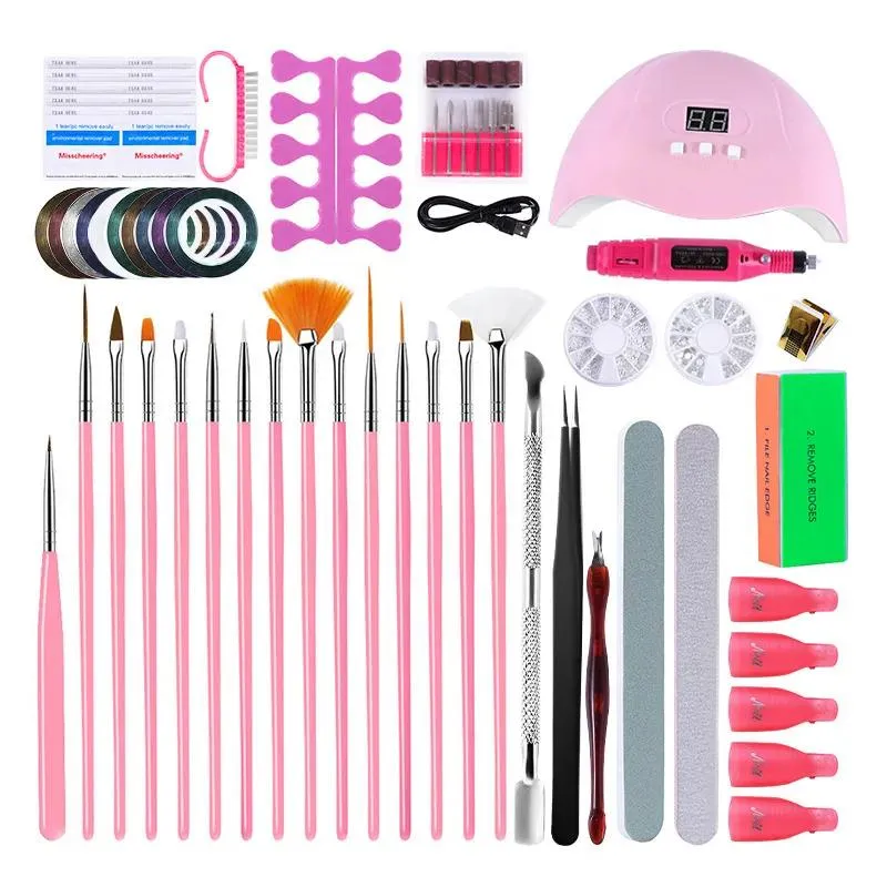 Kits UV -lamp Nagelgereedschap Poolse gel nagels ingesteld met lamp nagellusborstelpen Kit Tekening Diamant ornament Decoratie Polijstmanicure DIY