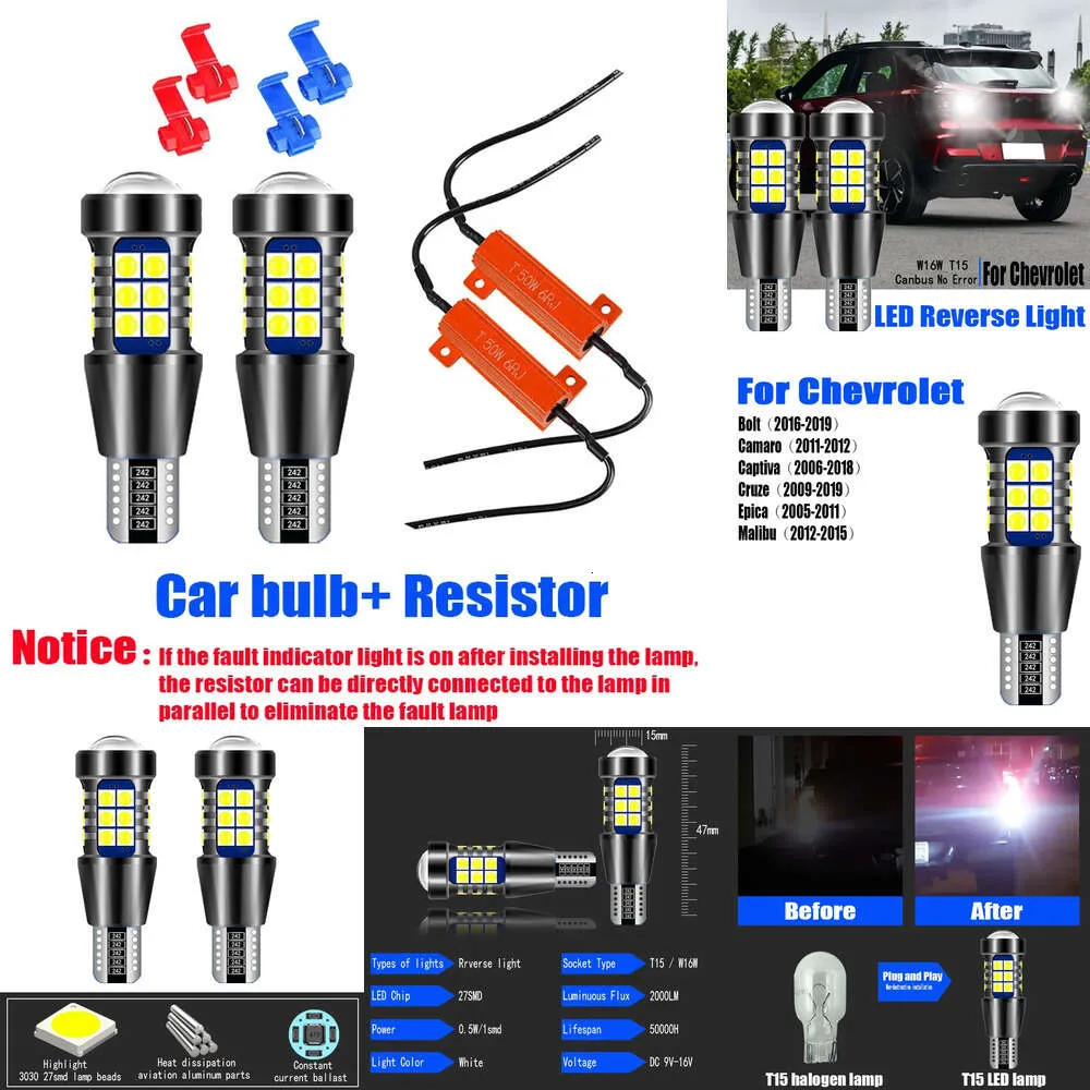 Nowe lampy dekoracyjne 2PCS LED Light W16W T15 Bulb Canbus Lampa zapasowa dla Chevrolet Bolt Capeva Capze Epica Malibu 2012 2014 2014 2015