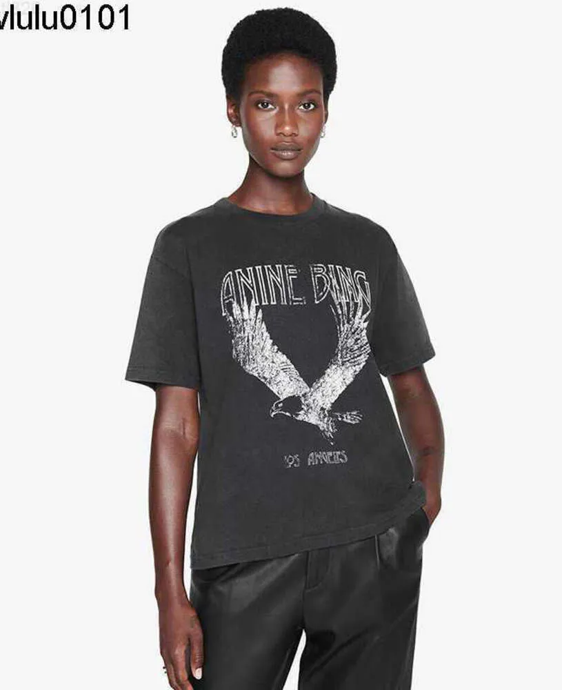 2023 A Bing Niche Eagle Print t Shirt Fried Snowflake Color Washing Designer Tee Women Black Short-sleeved T-shirt Tops Polos Cheap Sale Factory 7125ess