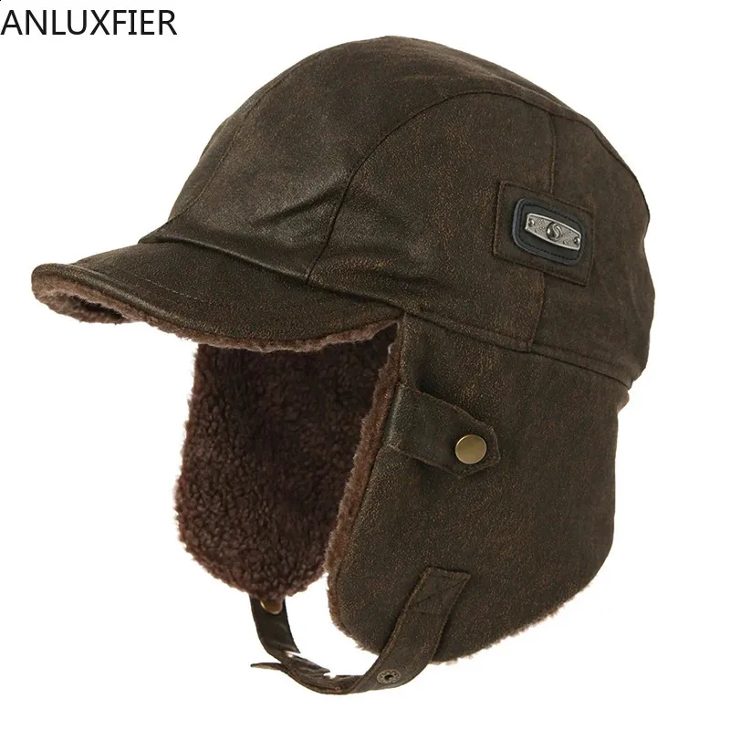 Trapper Hats H7180 Bomber Hat Hombre Invierno Al aire libre Cálido Espesar Cap Adulto Masculino A prueba de viento Protección para los oídos Terciopelo Moda Coreana Earflap 231219