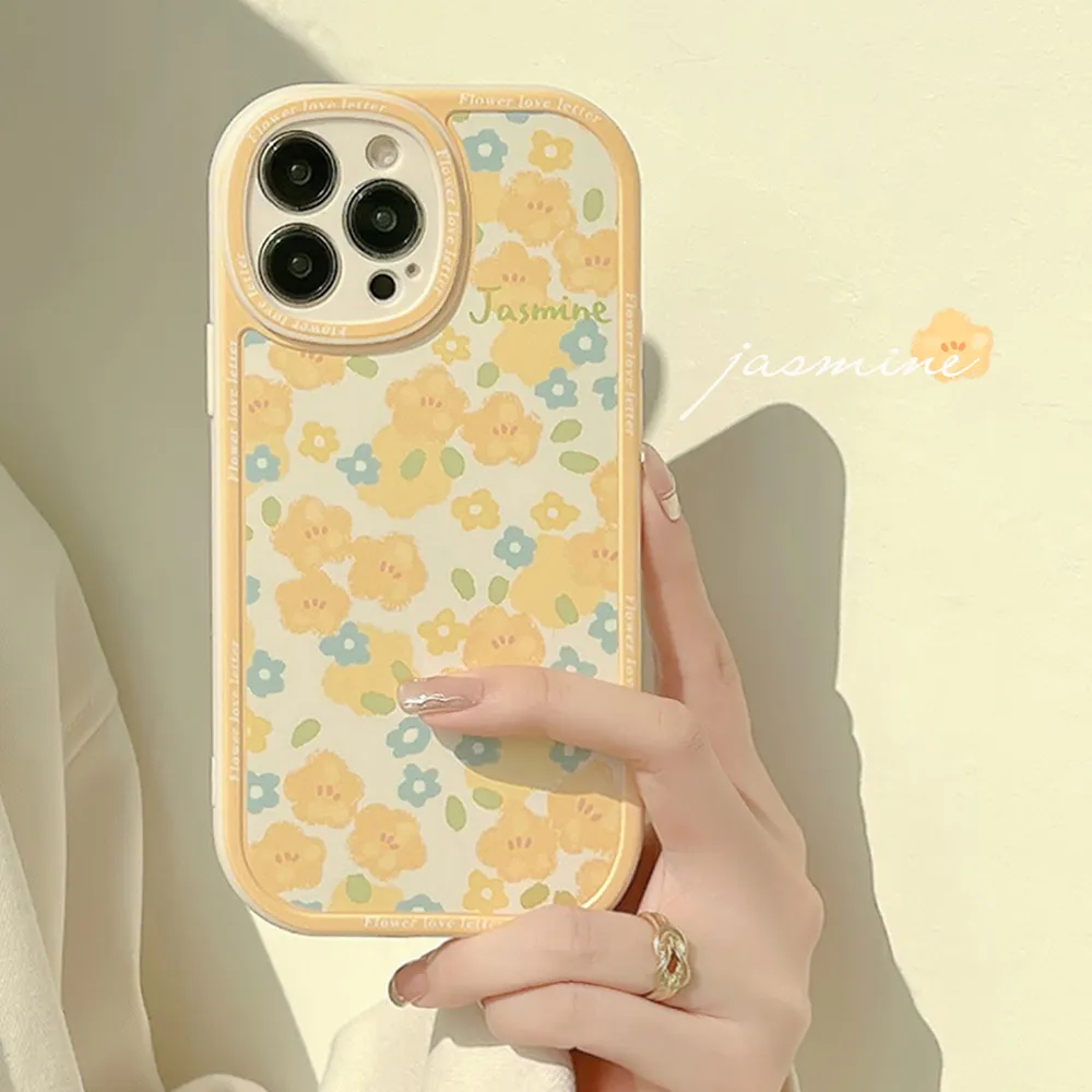 Gele Bloemen Matte Cases Voor iPhone 15 14 11 13 12 11 Pro Max Back Cover 15promax 14pro Zachte Mobiele telefoon Case Bumper 