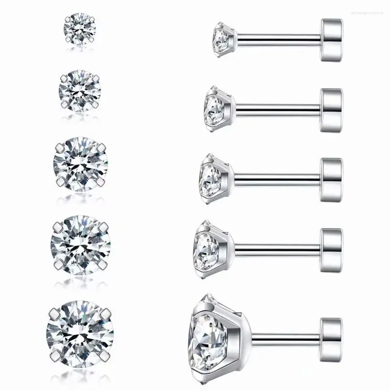 Stud Earrings Male Female Universal Round 3A Double Zircon Titanium Steel Stainless Fine Needle Set