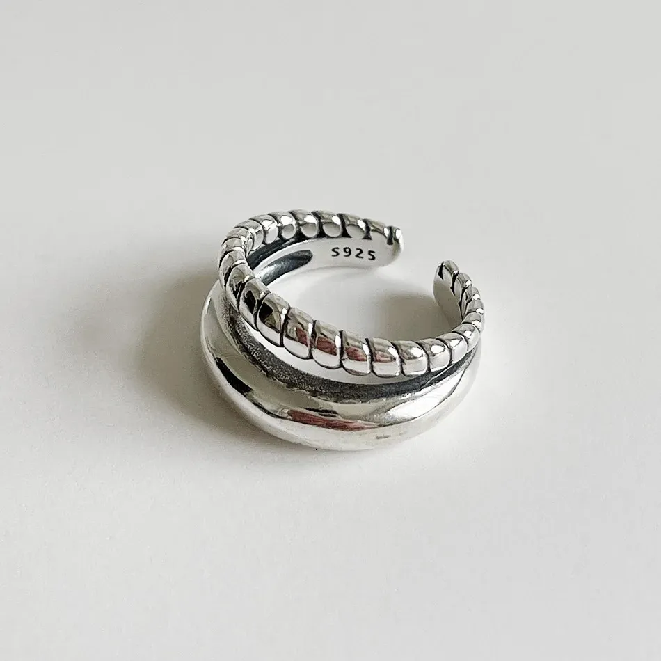 Bröllopsringar Chozon S925 Sterling Silver Open Ring DoubleLayer Line Twist Ring Female Fashion Simple Open Jewelry Accessories 231218