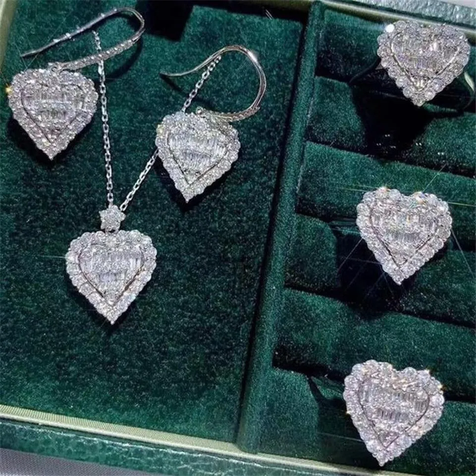 2021 choucong cocktail conjunto de jóias de luxo 925 prata esterlina completa t princesa corte topázio cz diamante coração pingente brinco feminino rin263q