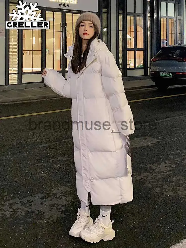 Women's Down Parkas GRELLER 2023 New Solid Color Long Straight Winter Coat Casual Women Parkas Clothes Hooded Stylish Winter Jacket Female Outerwear J231222