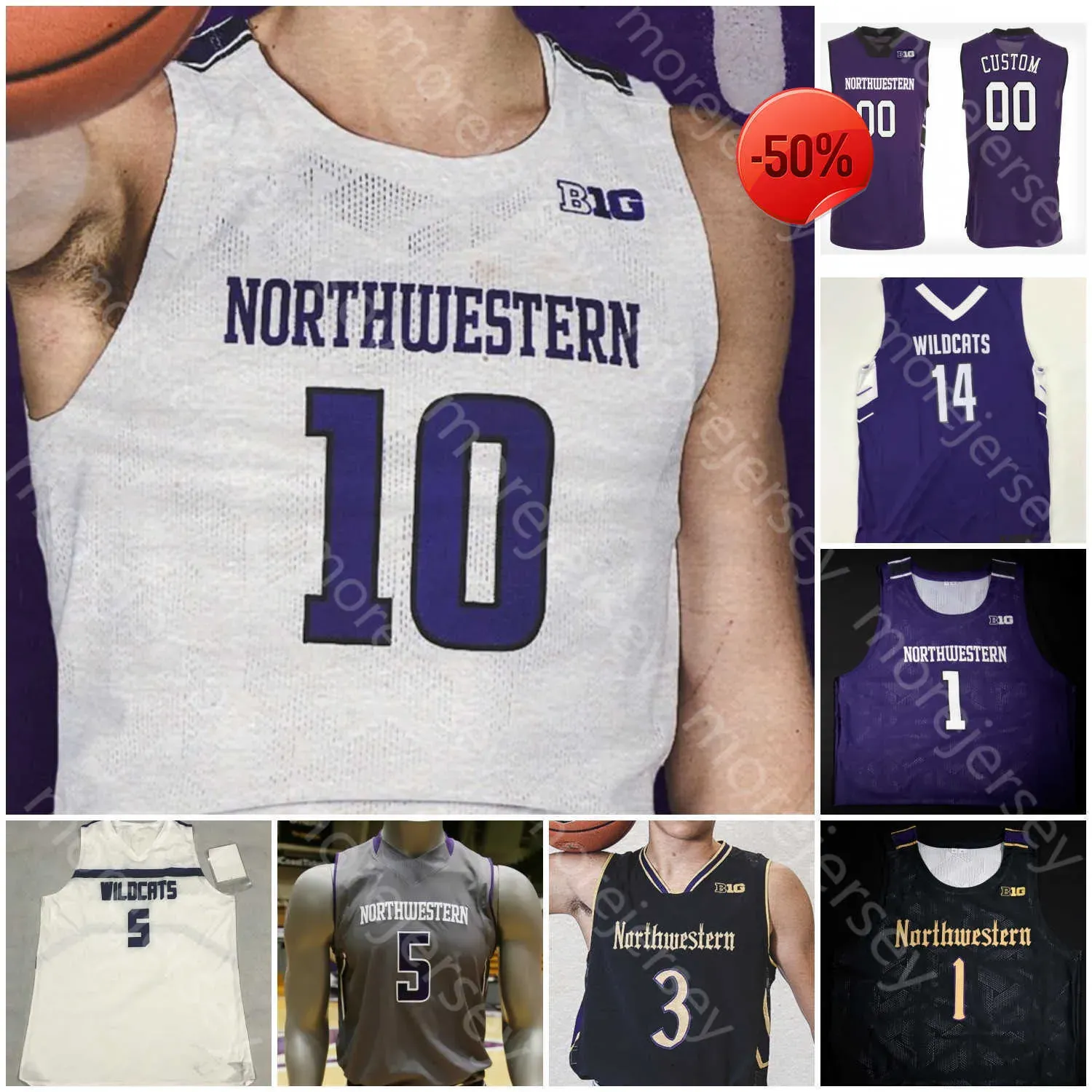 Custom Northwestern Wildcats Basketball Jersey NCAA College Pete Nance Pat Spencer Miller Kopp Young Boo Buie Gaines Robbie Beran Turner