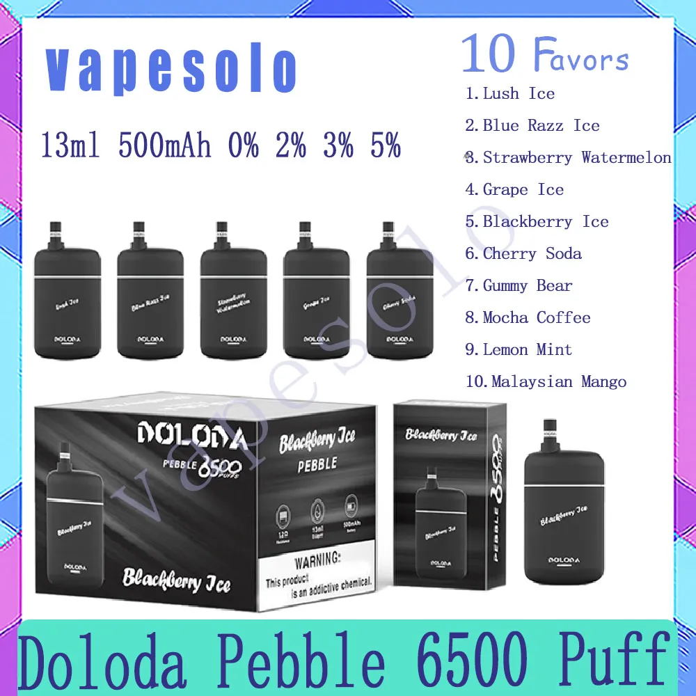 Authentique DOLODA PEBBLE 6500 Puff jetable E Cigarette Vape Pen Puffs 13 ml liquide pré-rempli 500 mAh batterie 10 saveurs vaporisateur