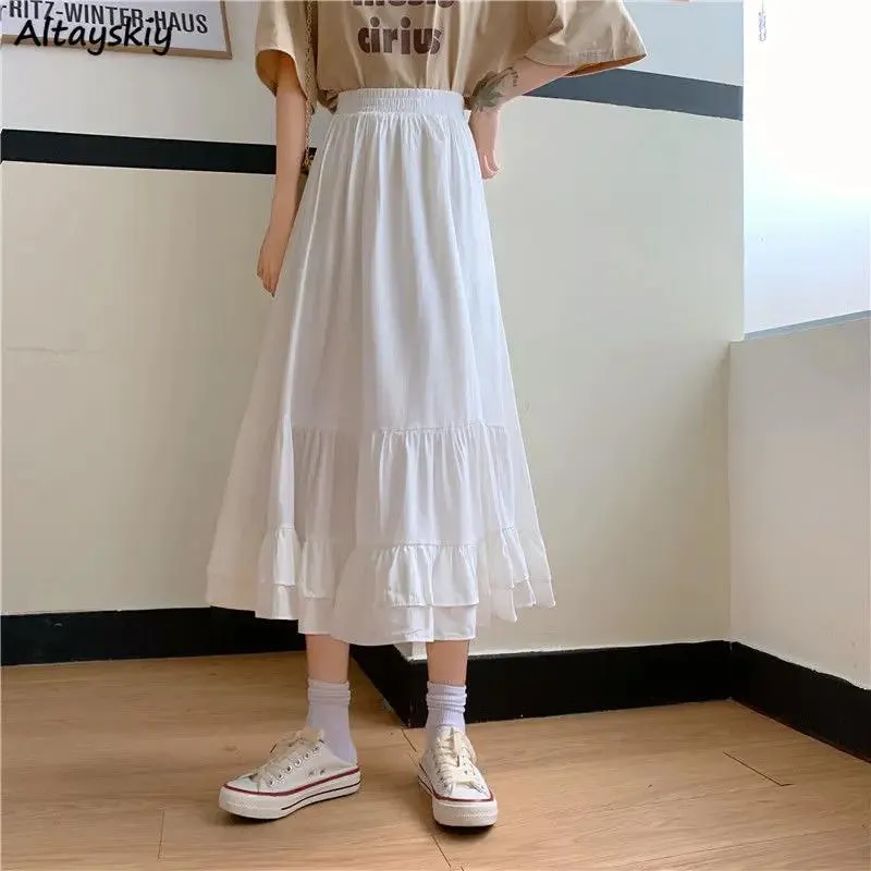 Sukienki długie spódnice kobiety Preppy Style solidny Aline Vintage Highwaist Summer Teen Girl