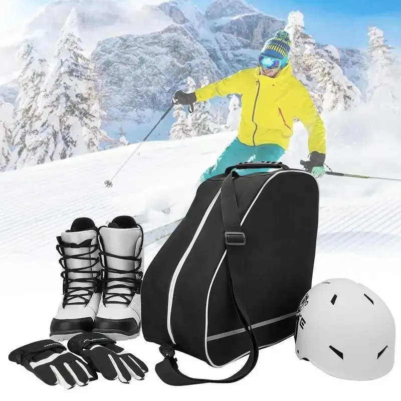 Skid snowboardsäckar Travel Ski Boot Bag 600D Oxford Waterproof Bärande stövlar Väskor med handtag Snowboard Boots Holder Pack för vintersportskidåkning 231218