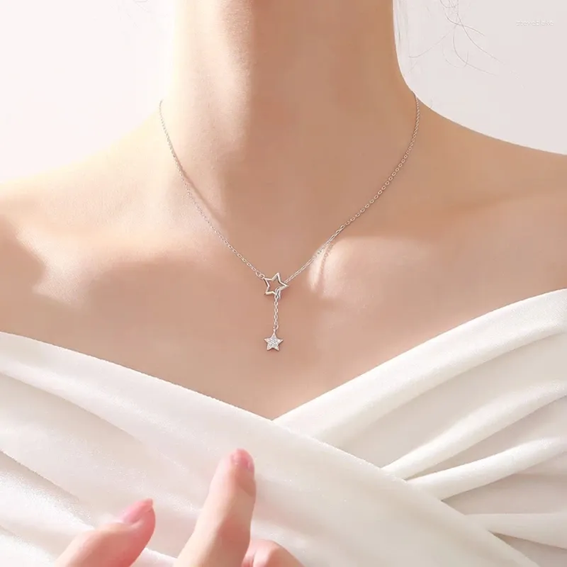 Pendant Necklaces Women Fashion Necklace Korean Version Of Simple Zircon Five-pointed Star Cold Air Tassel Clavicle Chain Jewelry