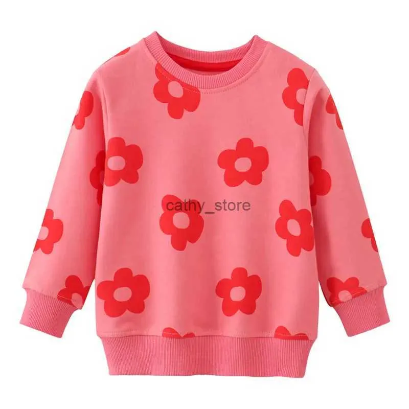 Pull Jumping Meters Nouvelle Arrivée Automne Printemps Filles Sweatshirts Fleurs Imprimer À Manches Longues Sport Bébé Costume Chemises À Capuchon Enfants TopsL231215