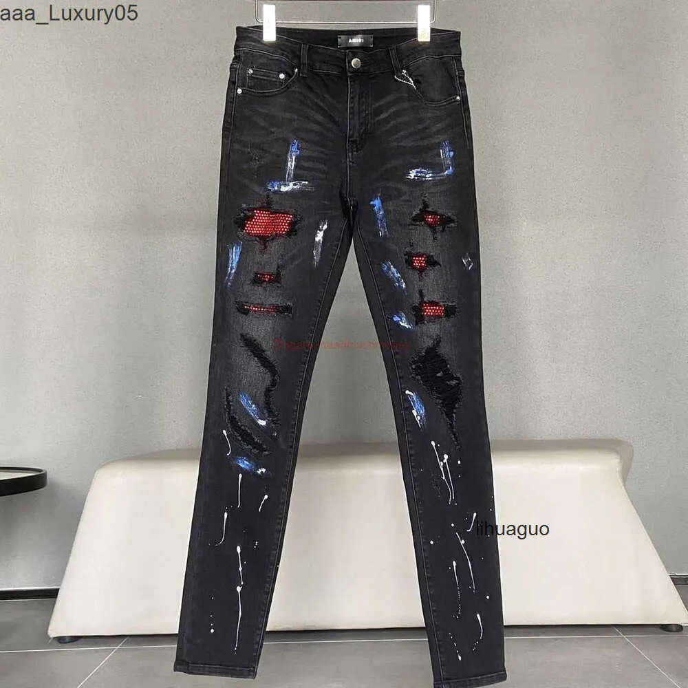 Uomo amari amirl amirlies am Jeans amis imiri amiiri AM Designer Street Clothing es Jeans Denim Pants High es Red Diond Nero Fashion Brand Broken Hole Old Wash Sl TYMT