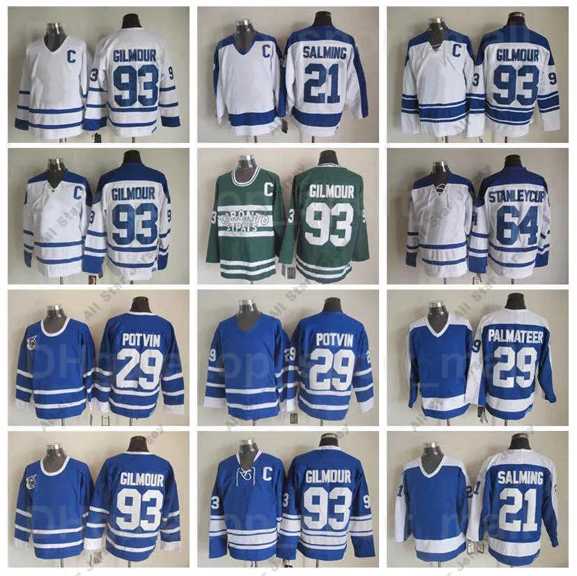 Maillots de hockey Hommes Vintage Classic Hockey sur glace 93 Doug Gilmour Jersey 64 Stanleycup 29 Felix Potvin 29 Mike Palmateer 21 Borje Salming 17 Wen 67