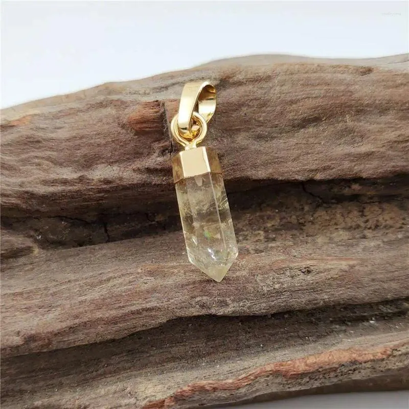 Colliers pendants fuwo 1pcs Natural Citrines Point Golden Glated Spike Crystal Accessoires pour la fabrication de bijoux PD130