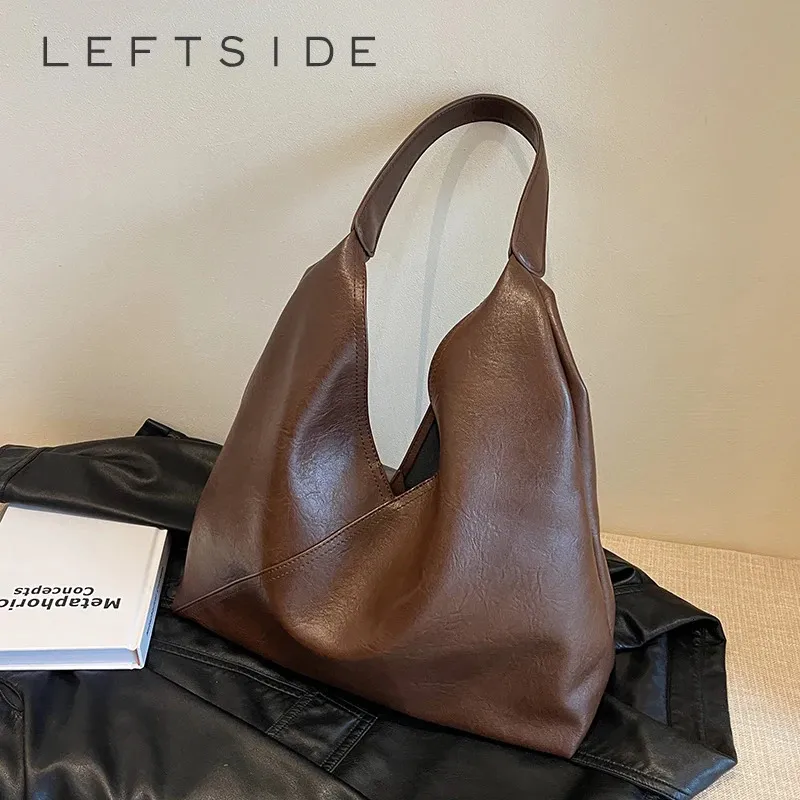 Evening Bags LEFTSIDE Fashion Design Leather Shoulder Bag for Women 2023 Tend Female Simple Big Underarm Hobo Handbags and Purses 231219