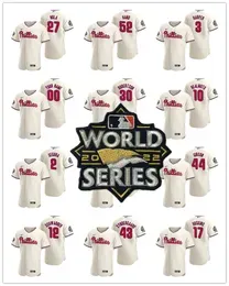 Baseball Jersey Philadelphia''Phillies''Men Rhys Hoskins Bryce''Harper Aaron Nola Zack Wheeler 2022 World Series Authentic