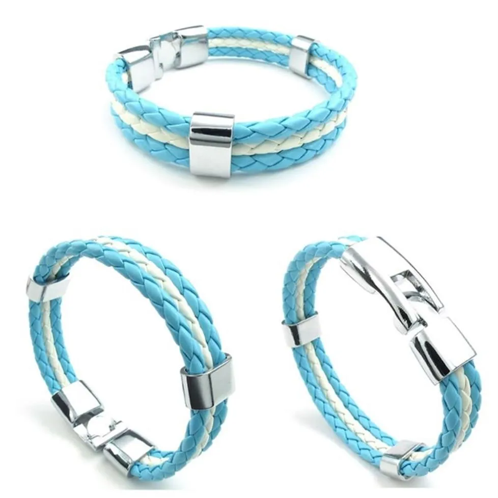 Bracelets de charme Bracelet en cuir bleu Drapeau blanc de l'Argentine Alliage tressé Longueur 21 5 cm avec une pochette en velours225e