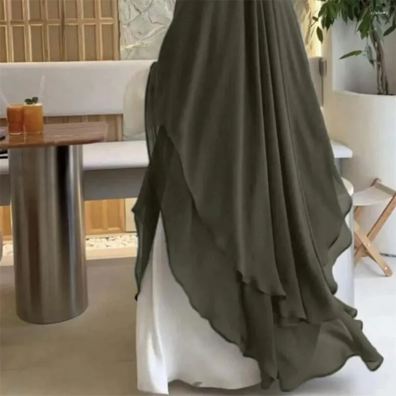 Abbigliamento etnico Khimar in chiffon a due strati con Niqab Alta qualità Eid Ramadan Abaya Donne musulmane Islam Preghiera all'ingrosso Abito lungo Hijab