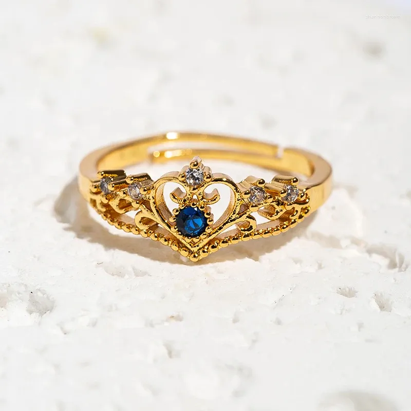 Bröllopsringar Luxury Princess Crown Ring Justerbar fransk färgad Zircon Open smycken Set som jubileumsgåva till flickvänner