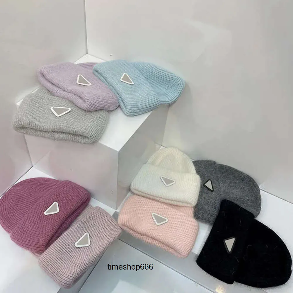 Ball Caps Solid Color Rabbit Fur Plush Knit Hat Soft windy Comfortable Fashionable Hundred Folding colourful Triangle lot Patch Woolen Hat Multi Color Warm Winter