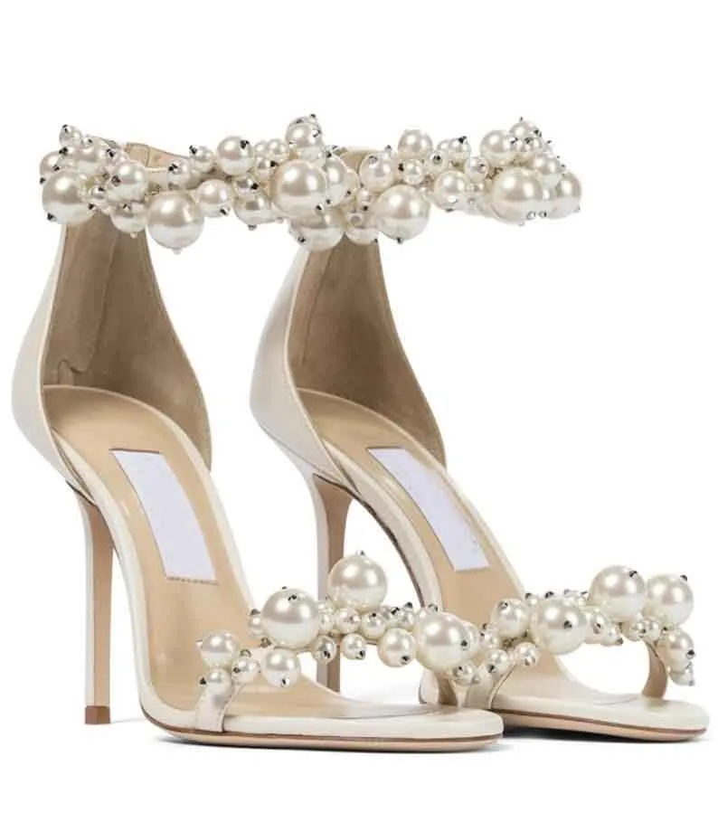 2024 Elegant SACARIA Platform Heel Sandals Shoes All Over Pearl