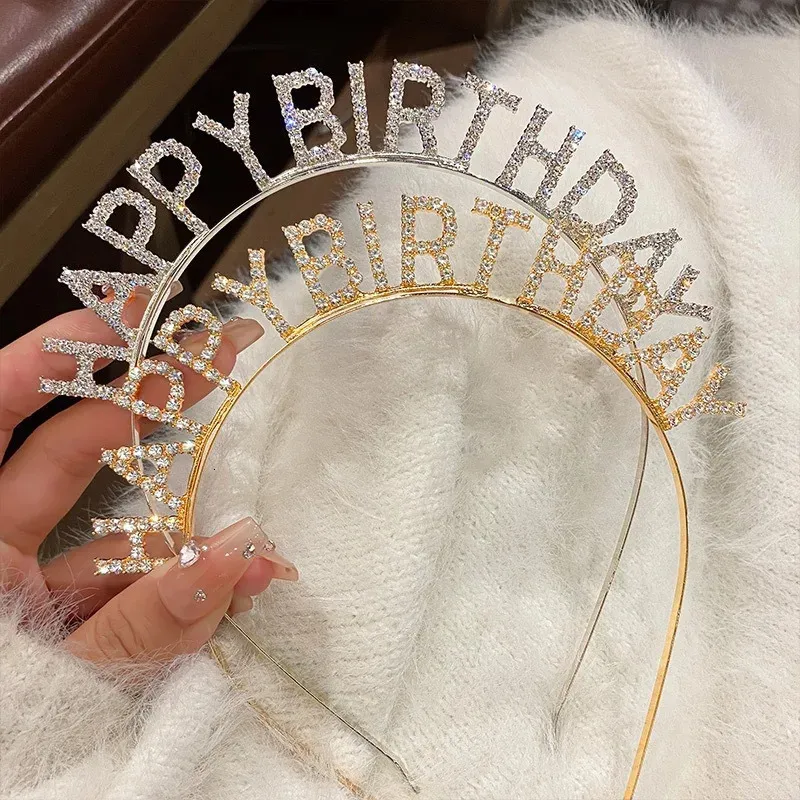 Correntes beijo jóias charme luxo feliz aniversário carta cabelo hoop para mulheres bandas p ografia adereços acessórios headwear 231219